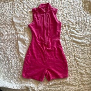 Pink Sleeveless One-Piece Romper with Front Zip